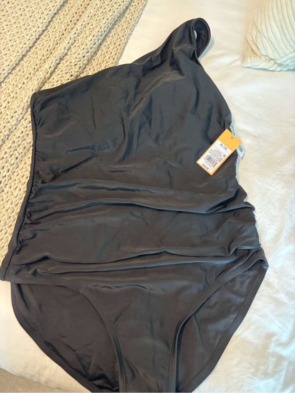 Target One-Shoulder Black Swim One-Piece with Ruching